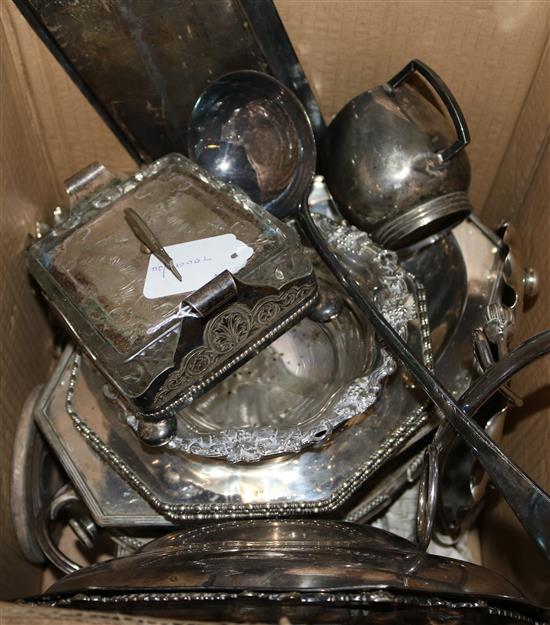 Edwardian plated breakfast dish, sardine dish, coasters, teapot, muffin dish. flatware and sundry plate